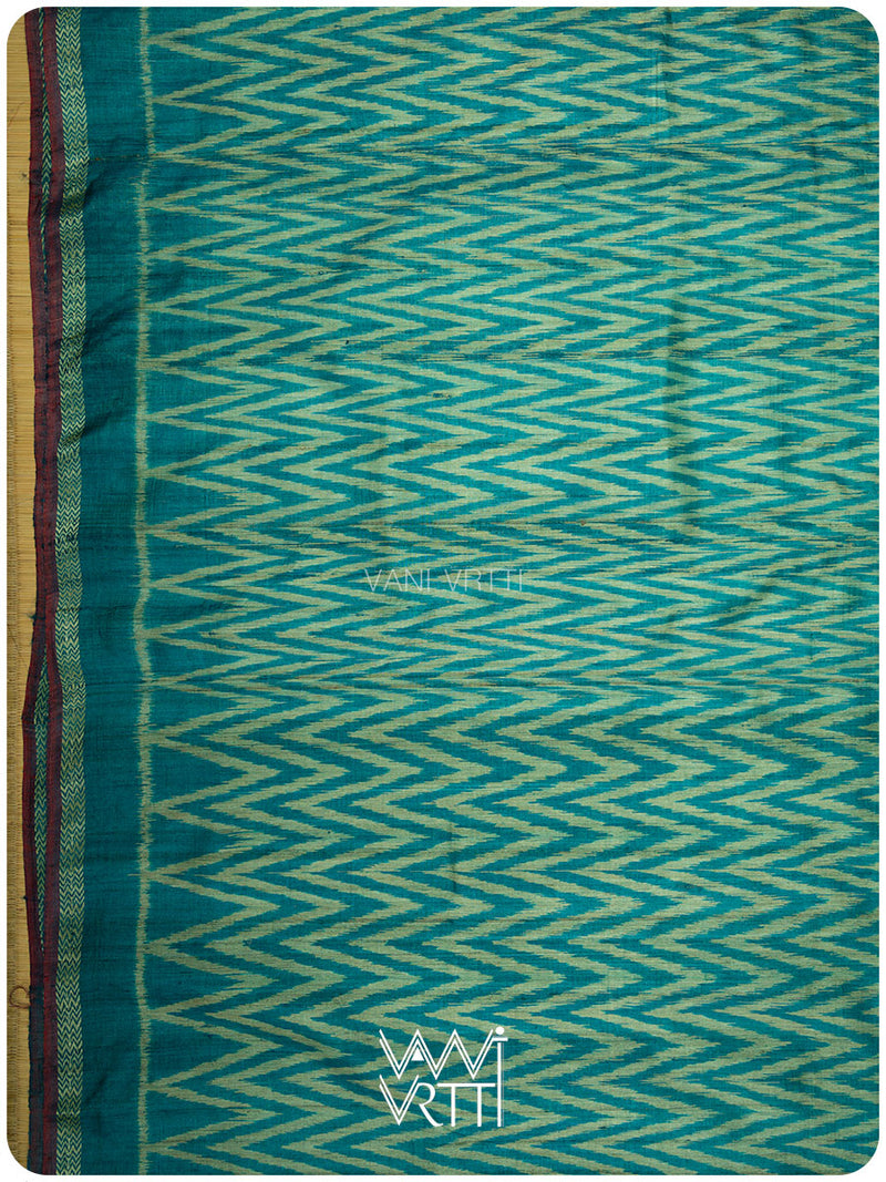 Firozi Blue Aziz Ikat Handspun Tussar Silk Saree