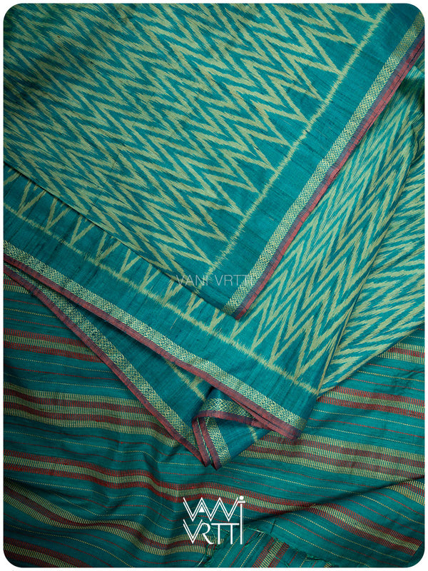 Firozi Blue Aziz Ikat Handspun Tussar Silk Saree
