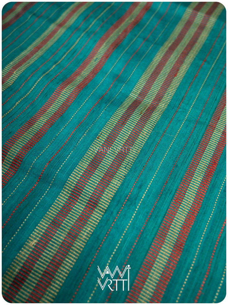 Firozi Blue Aziz Ikat Handspun Tussar Silk Saree
