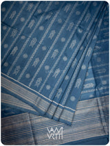 Indigo Matsya Rudraksha Bail Prakritik Natural Dyed Mulberry Silk Ikat Saree