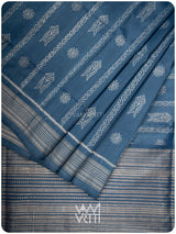 Indigo Matsya Rudraksha Bail Prakritik Natural Dyed Mulberry Silk Ikat Saree