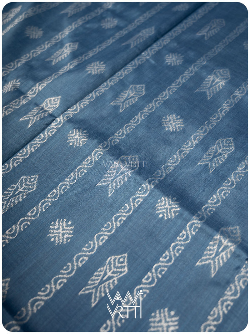 Indigo Matsya Rudraksha Bail Prakritik Natural Dyed Mulberry Silk Ikat Saree