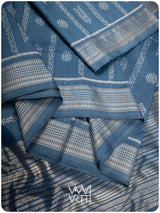 Indigo Matsya Rudraksha Bail Prakritik Natural Dyed Mulberry Silk Ikat Saree