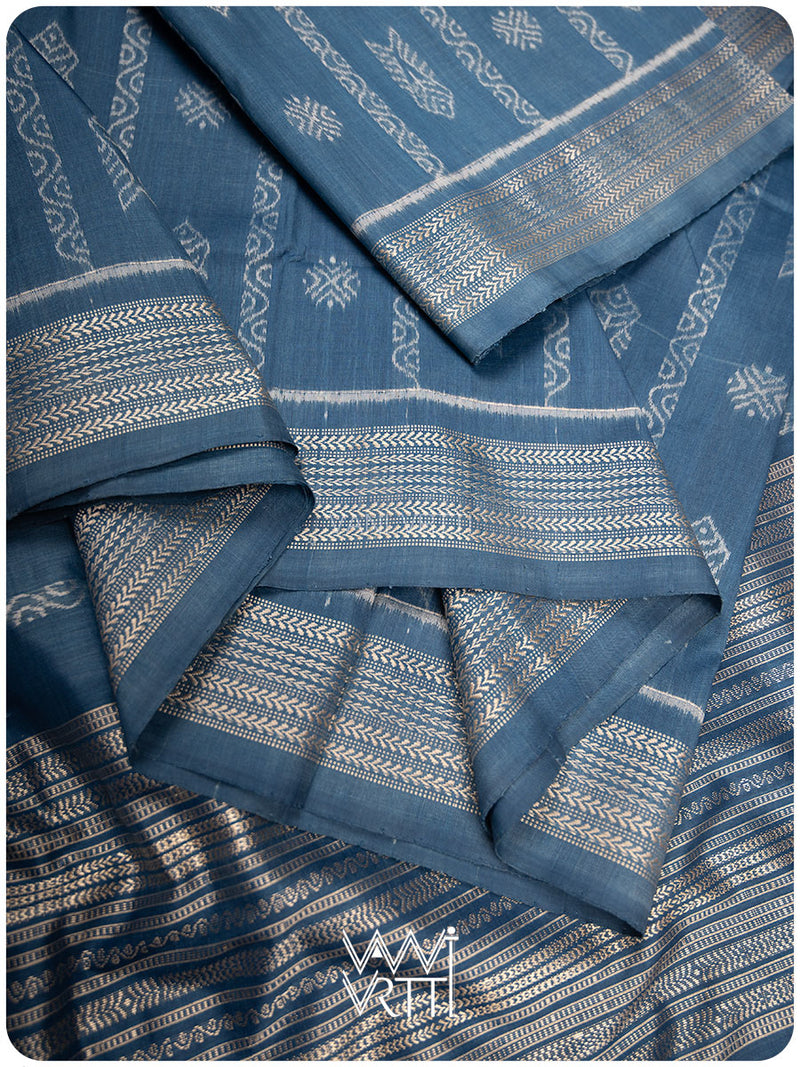 Indigo Matsya Rudraksha Bail Prakritik Natural Dyed Mulberry Silk Ikat Saree