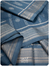 Indigo Matsya Rudraksha Bail Prakritik Natural Dyed Mulberry Silk Ikat Saree