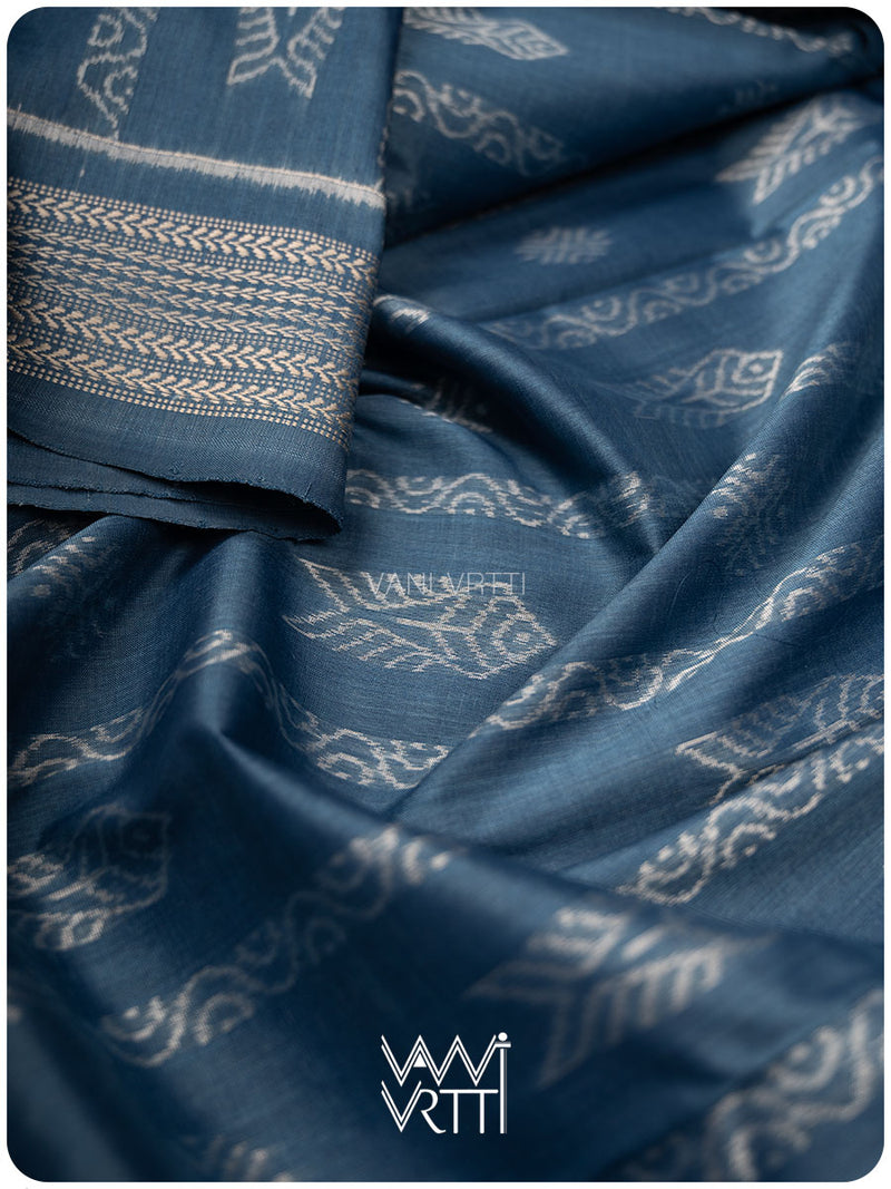 Indigo Matsya Rudraksha Bail Prakritik Natural Dyed Mulberry Silk Ikat Saree