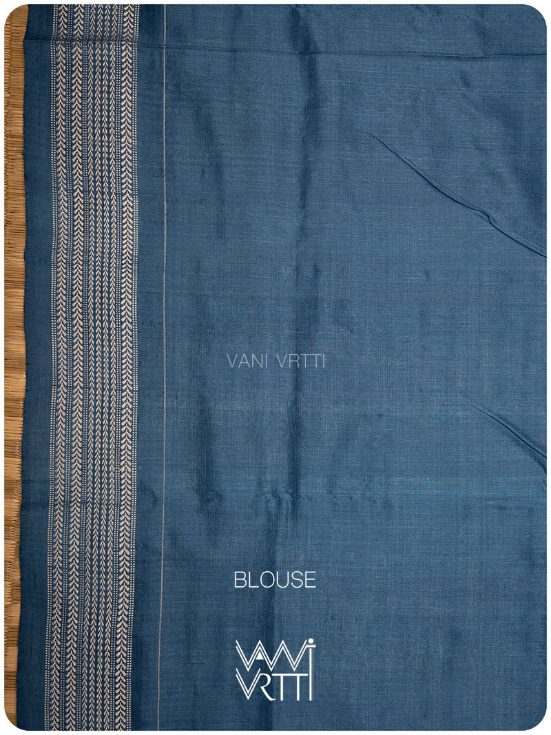 Indigo Matsya Rudraksha Bail Prakritik Natural Dyed Mulberry Silk Ikat Saree