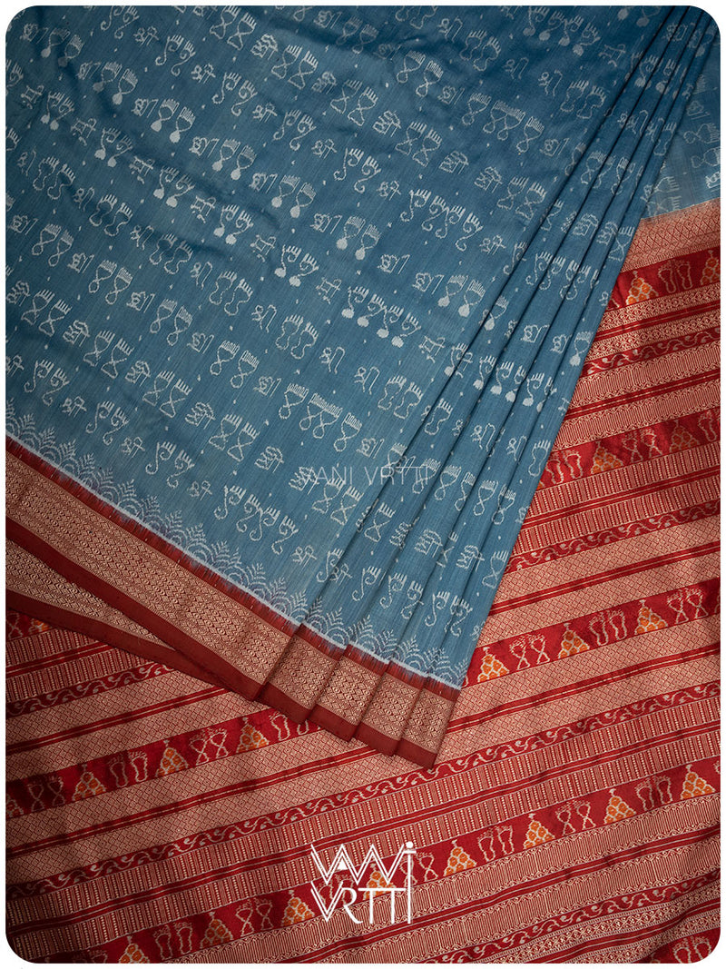 Shri Prakritik Indigo Madder Natural Dyed Mulberry Silk Ikat Saree