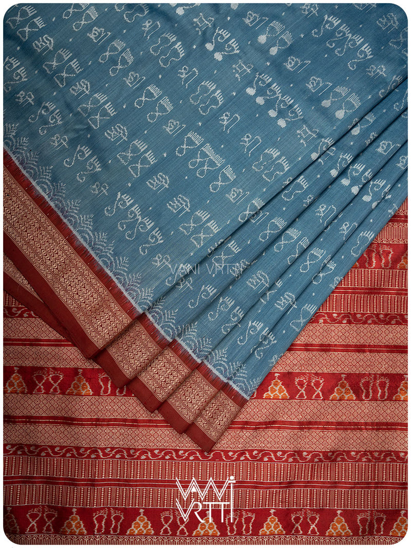 Shri Prakritik Indigo Madder Natural Dyed Mulberry Silk Ikat Saree