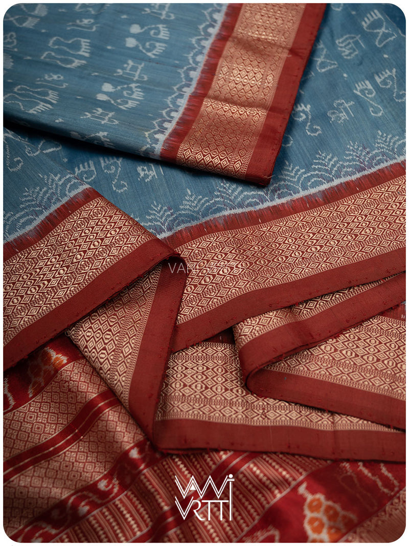 Shri Prakritik Indigo Madder Natural Dyed Mulberry Silk Ikat Saree