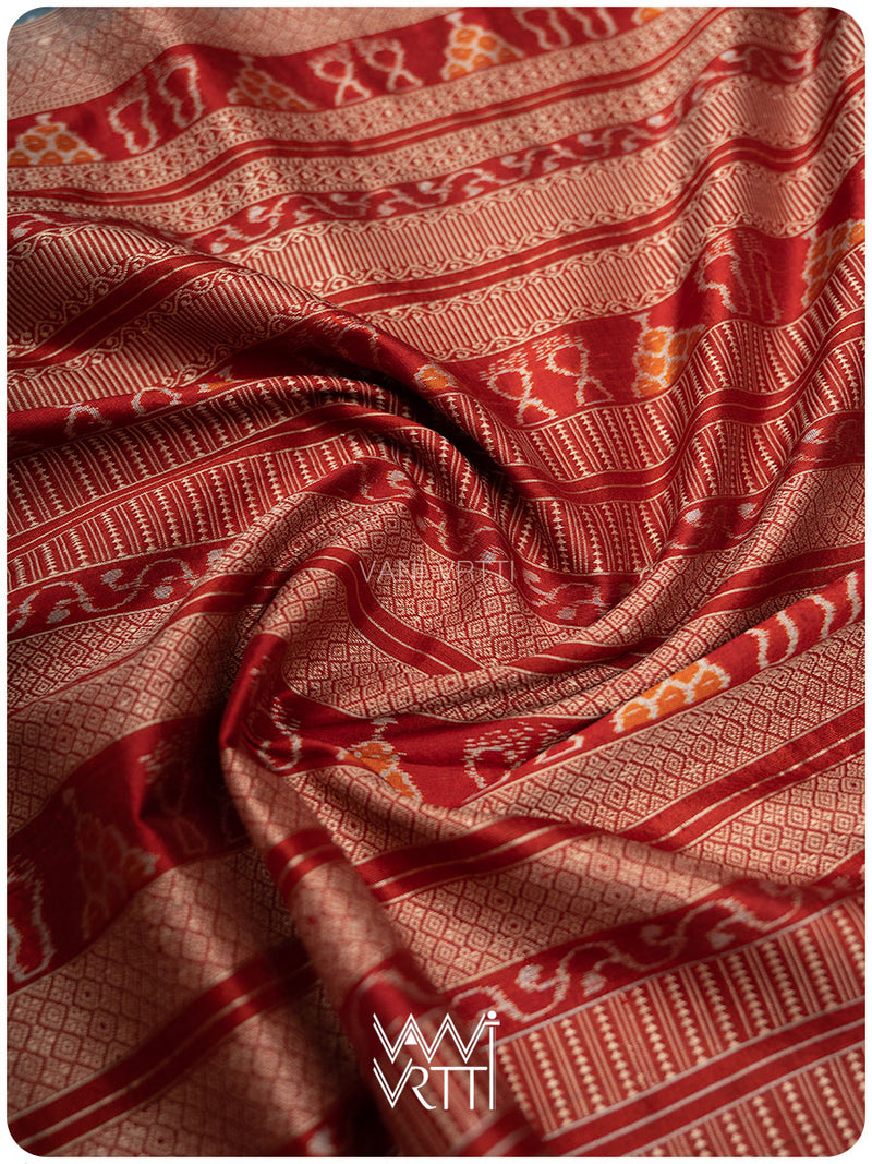 Shri Prakritik Indigo Madder Natural Dyed Mulberry Silk Ikat Saree