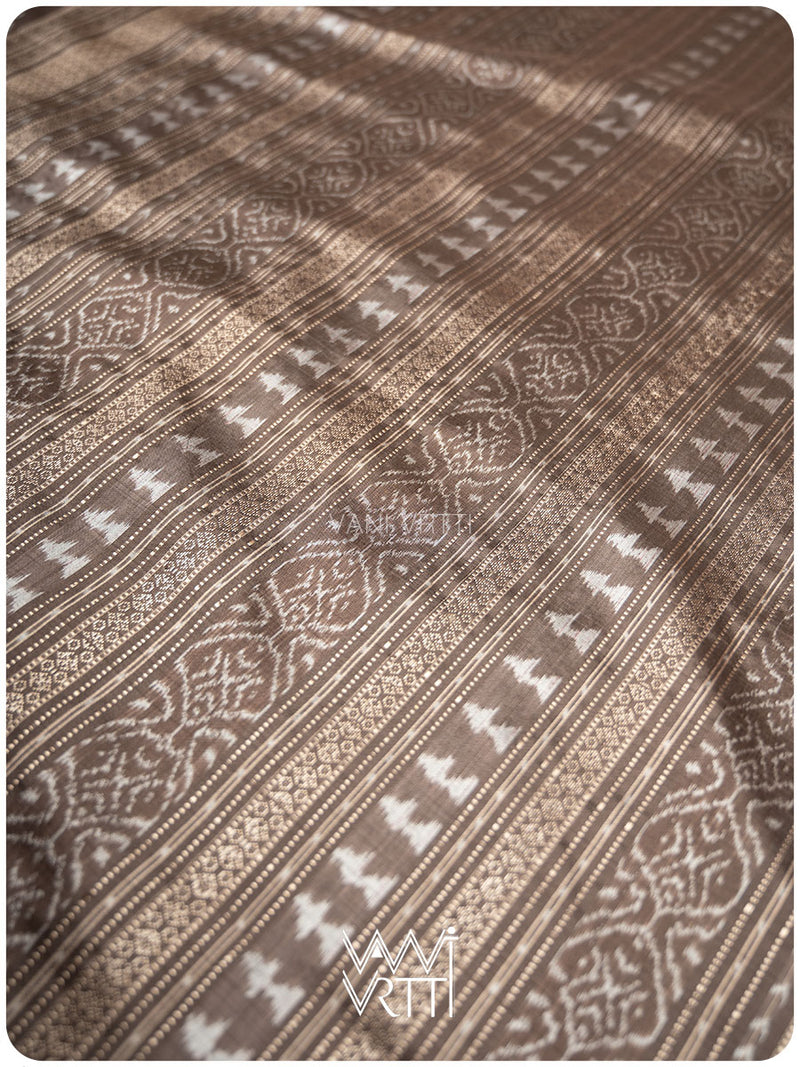 Deep Grey Wild Flower Prakritik Betel Nut Natural Dyed Mulberry Silk Ikat Saree
