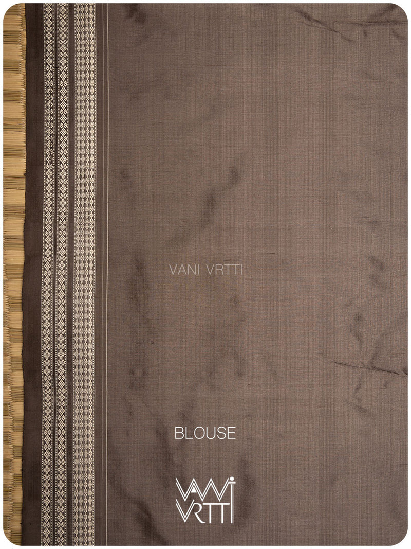 Deep Grey Wild Flower Prakritik Betel Nut Natural Dyed Mulberry Silk Ikat Saree
