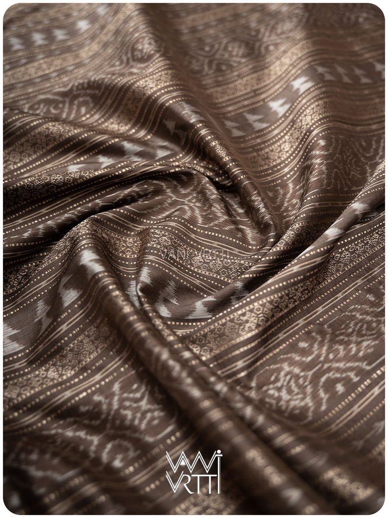 Deep Grey Wild Flower Prakritik Betel Nut Natural Dyed Mulberry Silk Ikat Saree