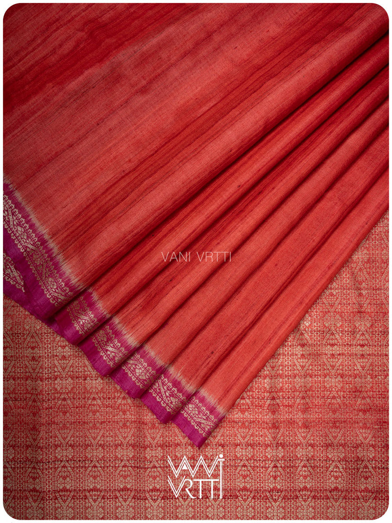 Tomato Red Magenta Madhumalati Handspun Tussar Silk Saree