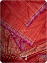 Tomato Red Magenta Madhumalati Handspun Tussar Silk Saree