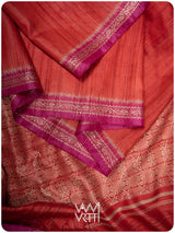 Tomato Red Magenta Madhumalati Handspun Tussar Silk Saree
