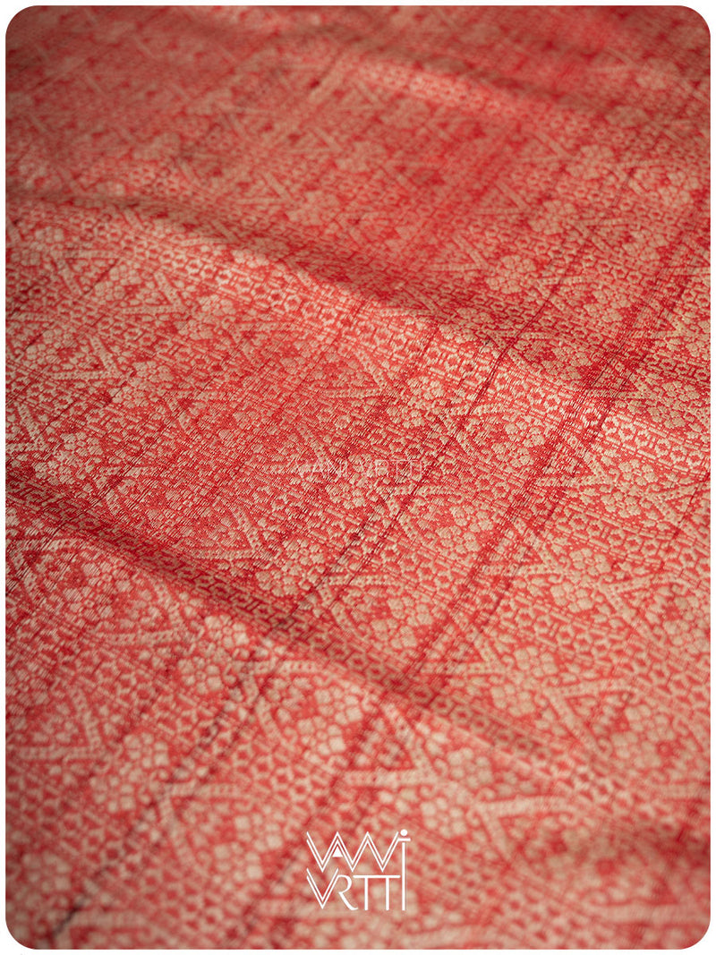 Tomato Red Magenta Madhumalati Handspun Tussar Silk Saree