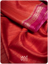 Tomato Red Magenta Madhumalati Handspun Tussar Silk Saree