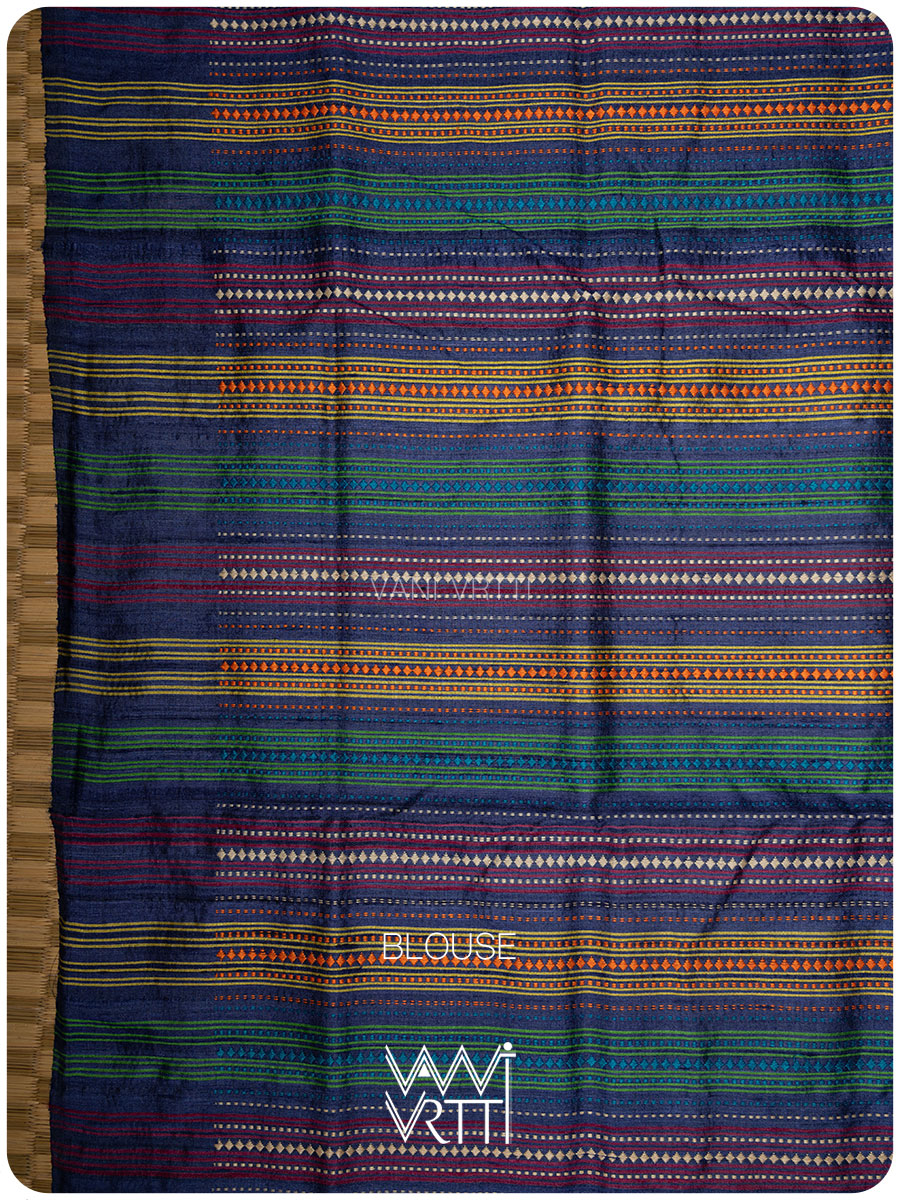 Midnight Blue Chilika Master Weave Exclusive Handspun Tussar Silk Saree