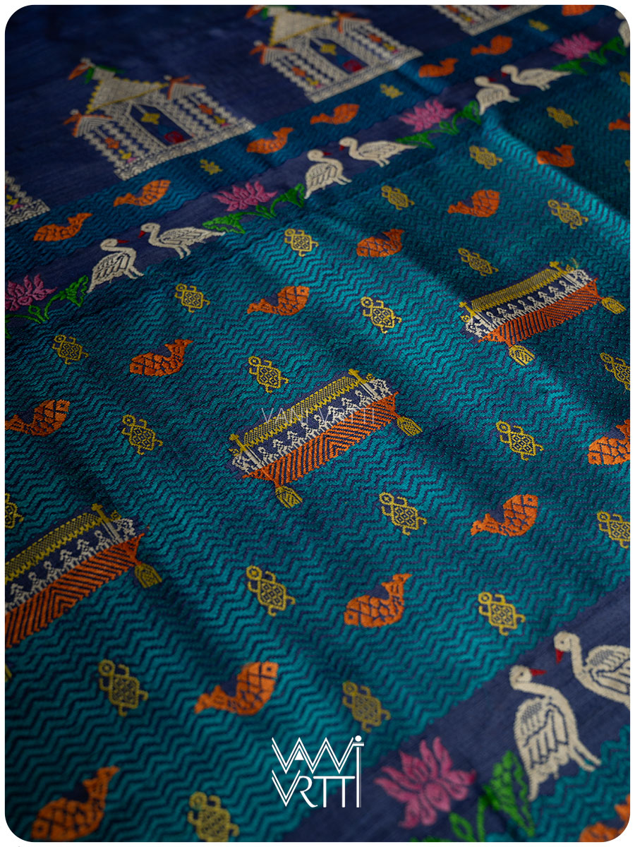 Midnight Blue Chilika Master Weave Exclusive Handspun Tussar Silk Saree