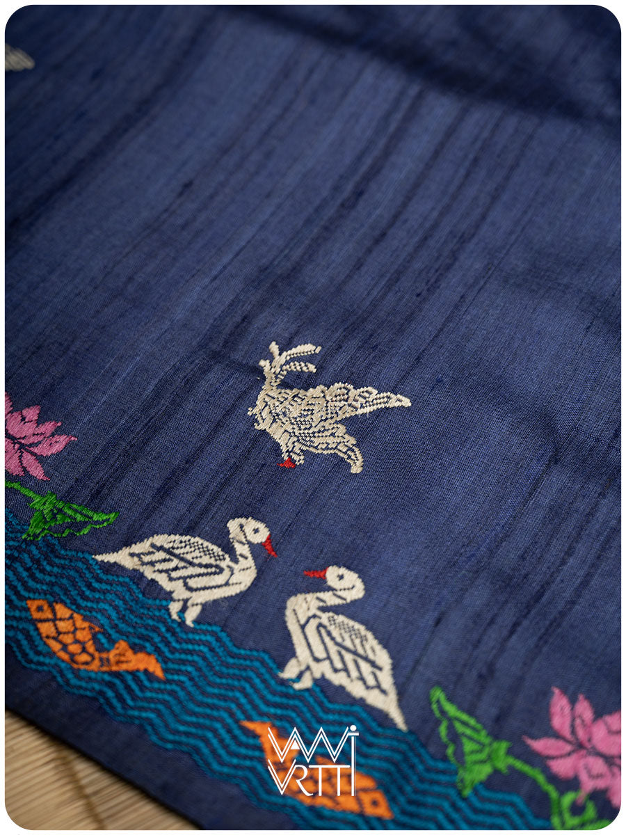 Midnight Blue Chilika Master Weave Exclusive Handspun Tussar Silk Saree