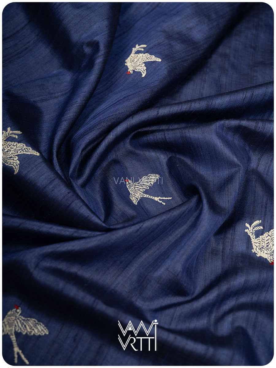 Midnight Blue Chilika Master Weave Exclusive Handspun Tussar Silk Saree