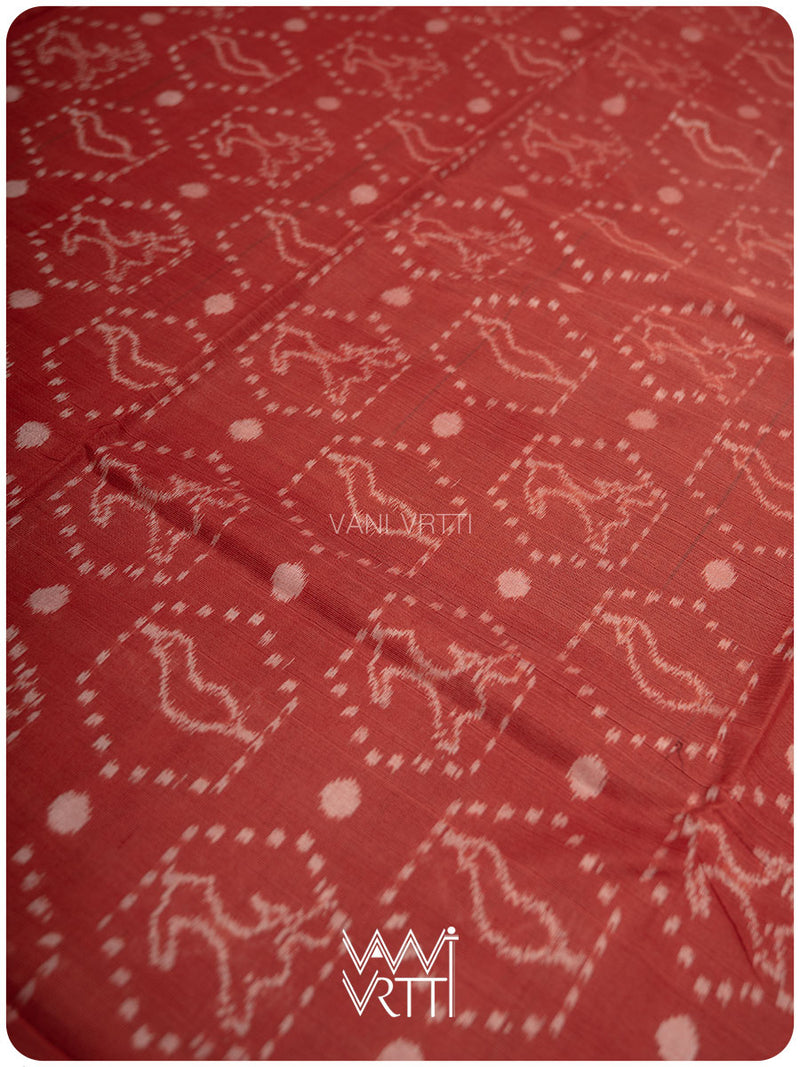 Manjistha Red Hiran Pakshi Natural Dyed Cotton Ikat Saree