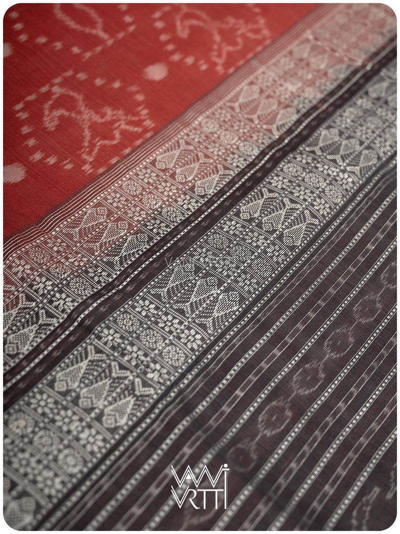 Manjistha Red Hiran Pakshi Natural Dyed Cotton Ikat Saree