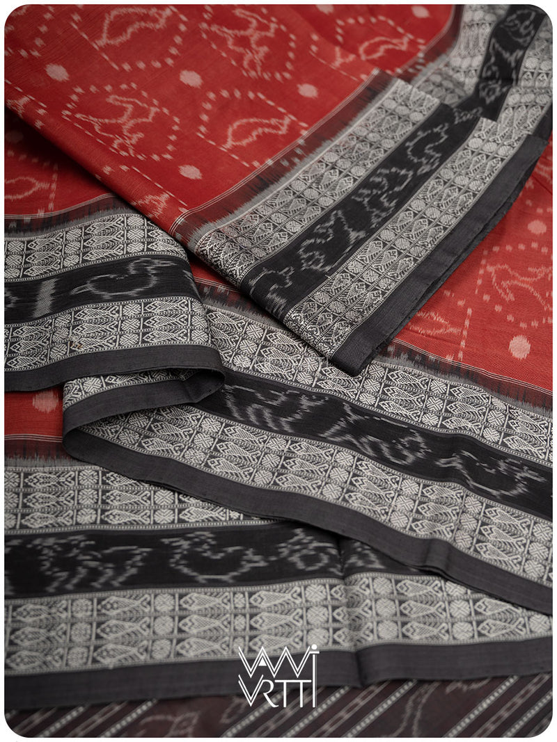 Manjistha Red Hiran Pakshi Natural Dyed Cotton Ikat Saree