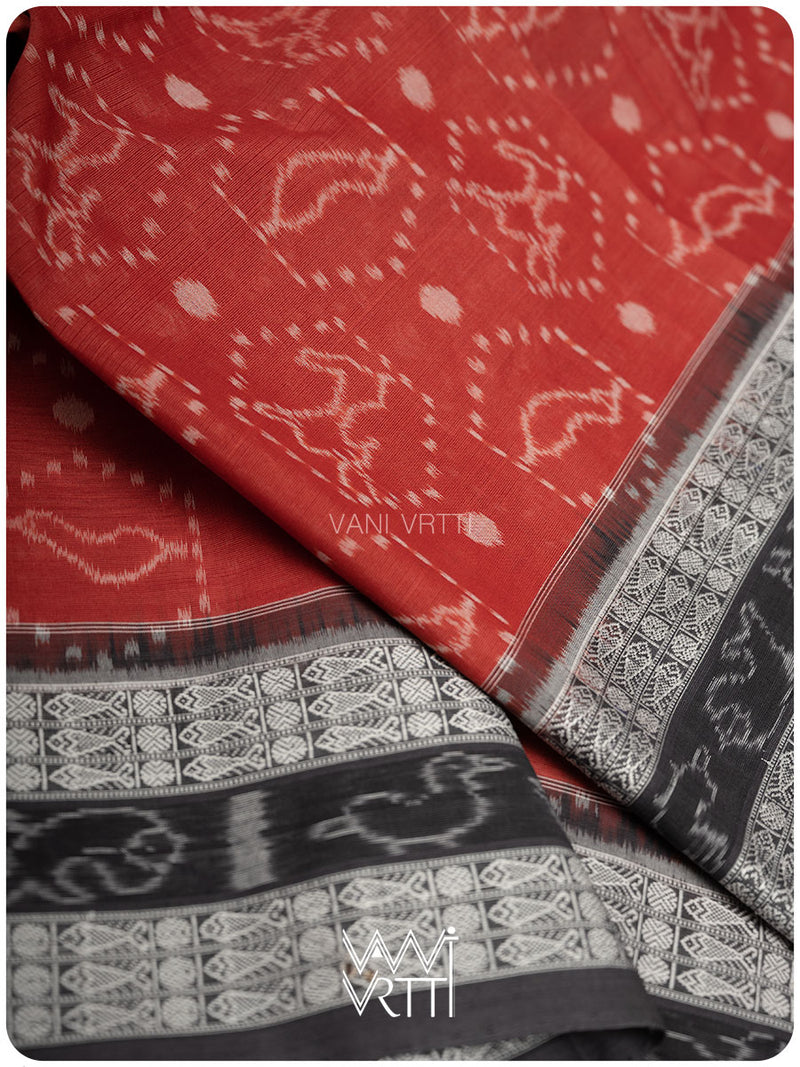 Manjistha Red Hiran Pakshi Natural Dyed Cotton Ikat Saree