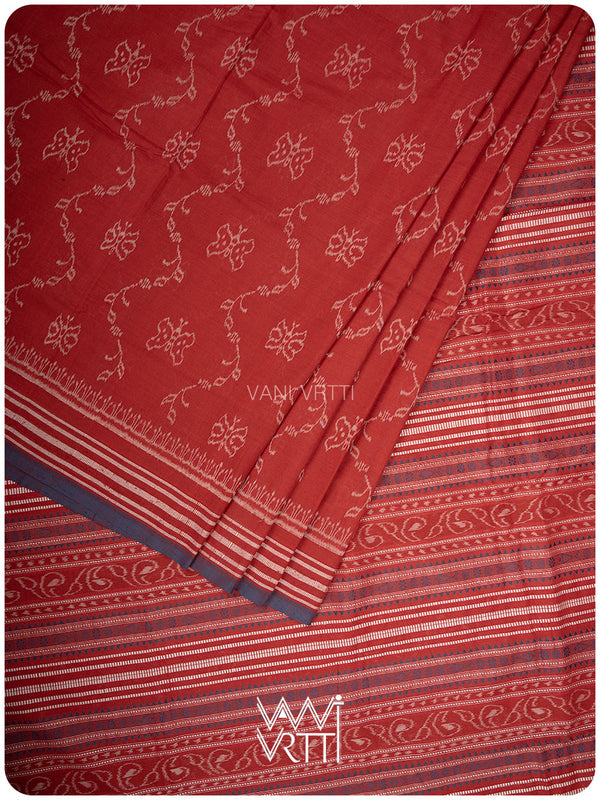 Manjistha Red Butterfly Natural Dyed Cotton Ikat Saree
