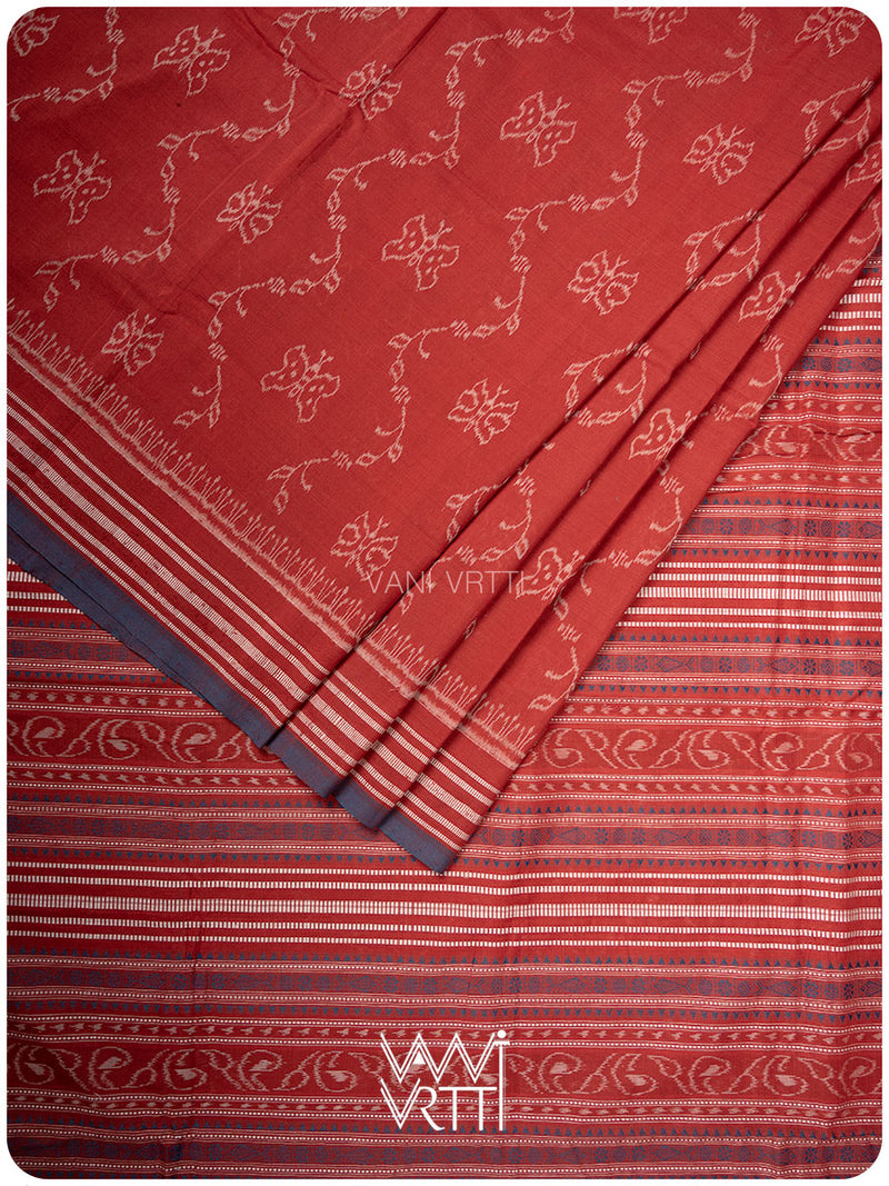 Manjistha Red Butterfly Natural Dyed Cotton Ikat Saree