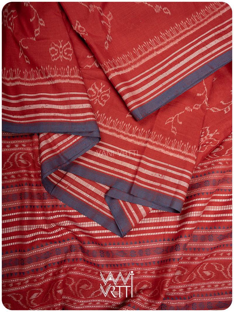 Manjistha Red Butterfly Natural Dyed Cotton Ikat Saree