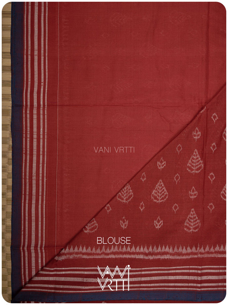 Manjistha Red Hibiscus Leaf Natural Dyed Cotton Ikat Saree