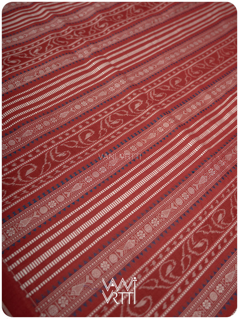 Manjistha Red Hibiscus Leaf Natural Dyed Cotton Ikat Saree