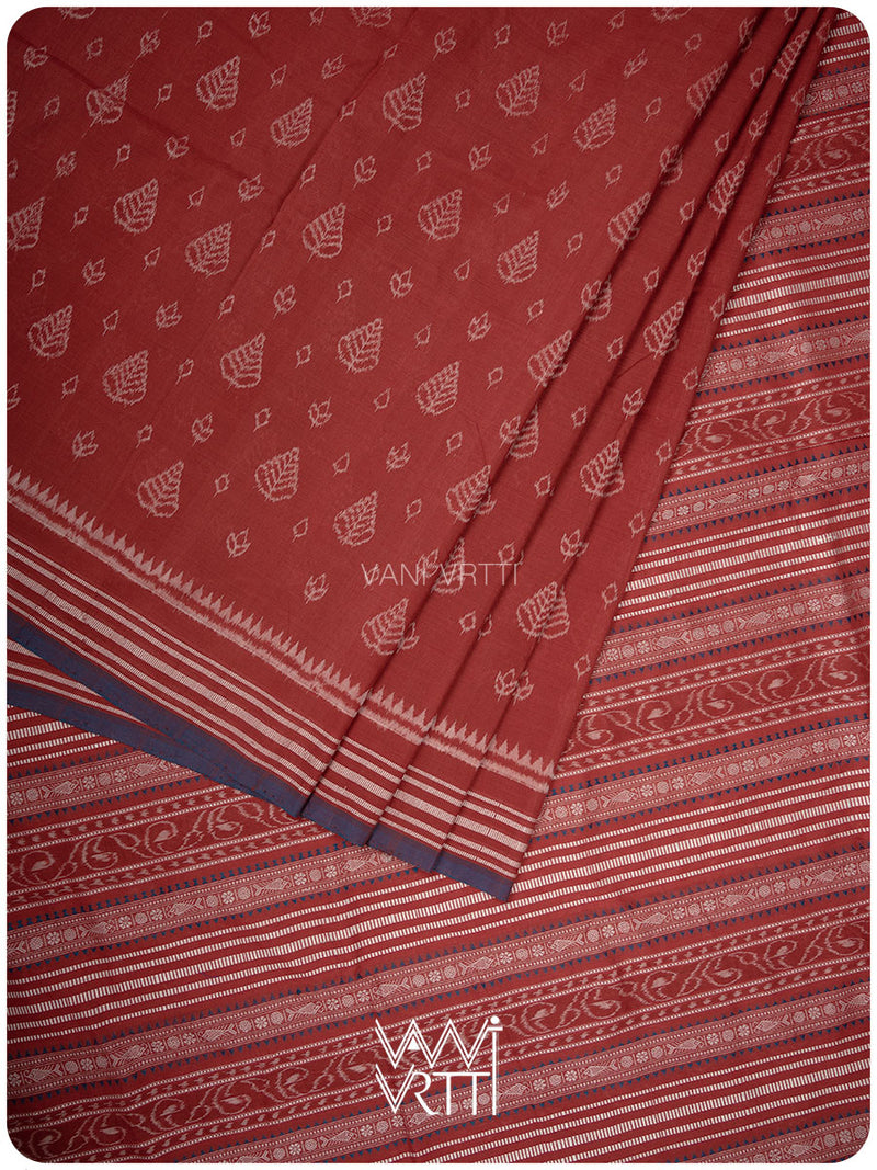 Manjistha Red Hibiscus Leaf Natural Dyed Cotton Ikat Saree
