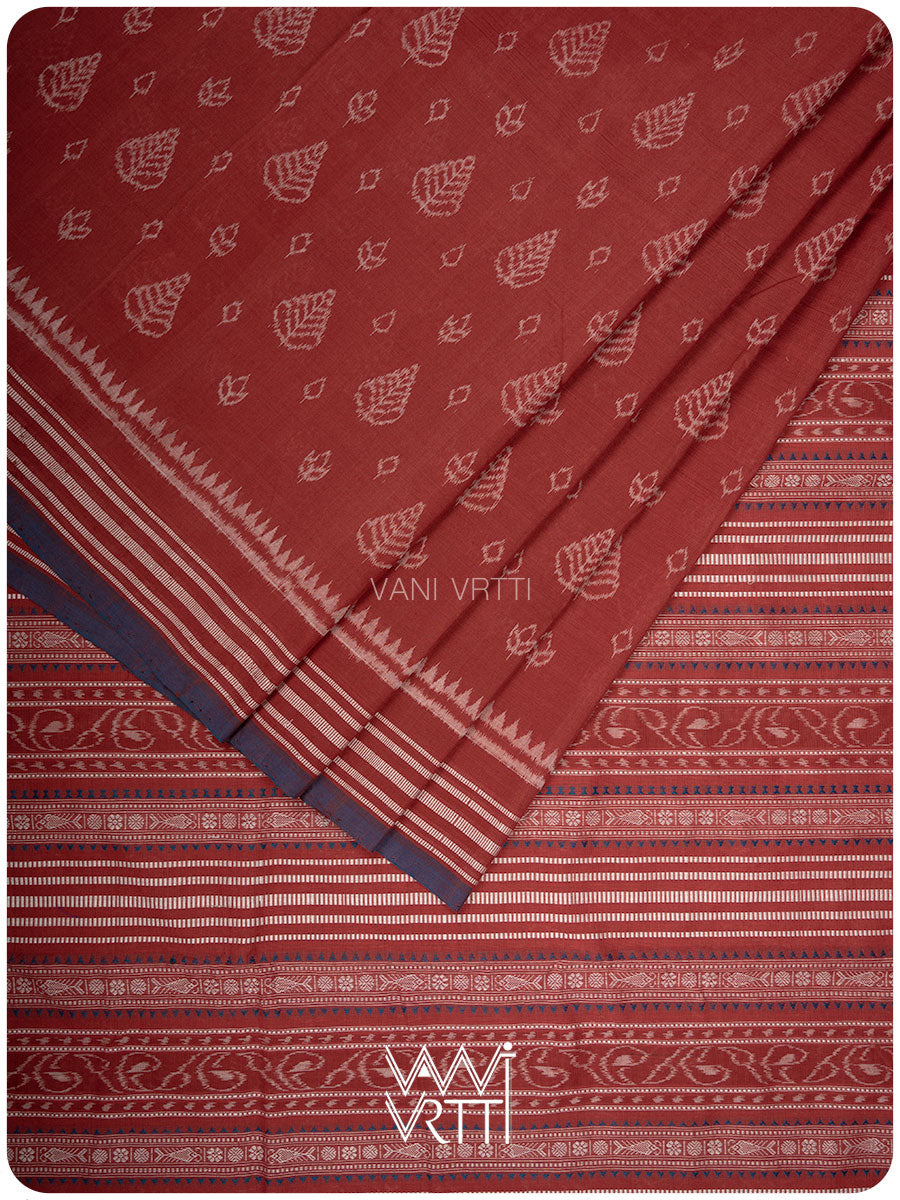 Manjistha Red Hibiscus Leaf Natural Dyed Cotton Ikat Saree