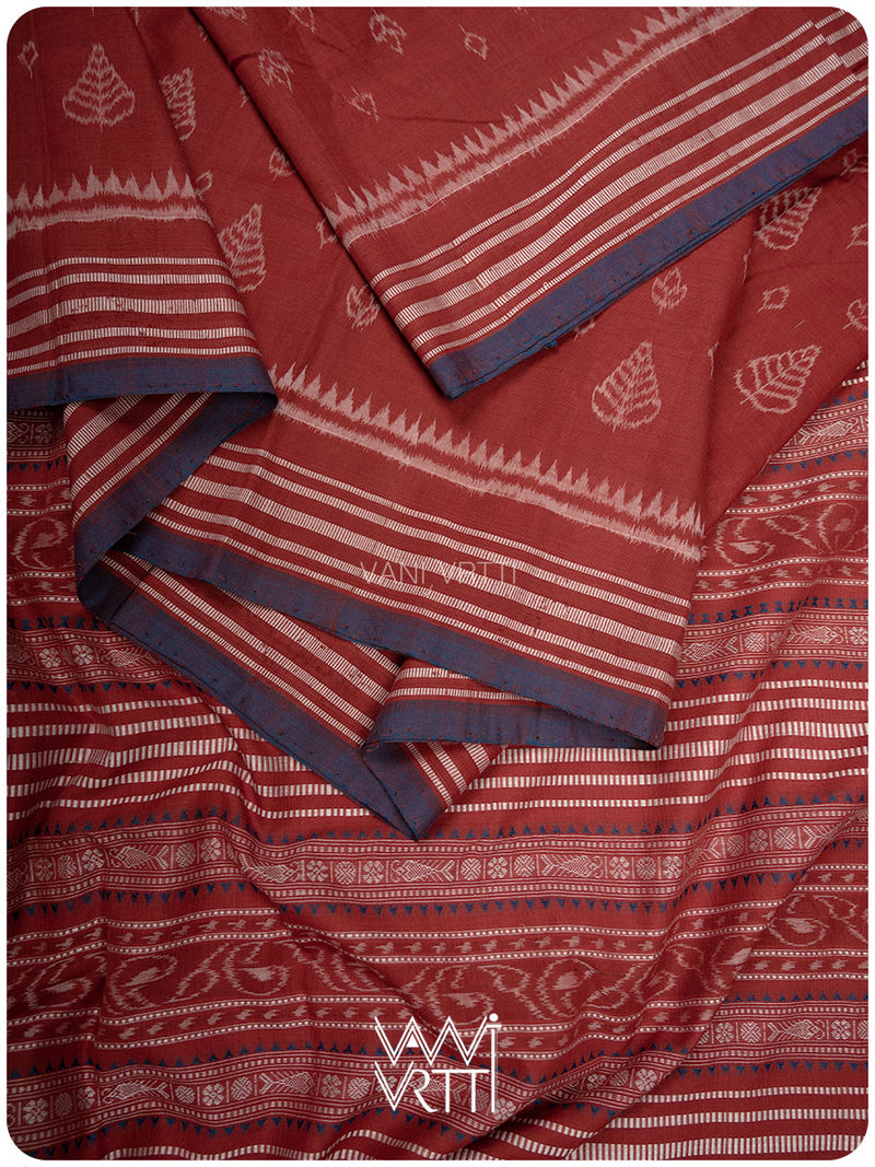 Manjistha Red Hibiscus Leaf Natural Dyed Cotton Ikat Saree