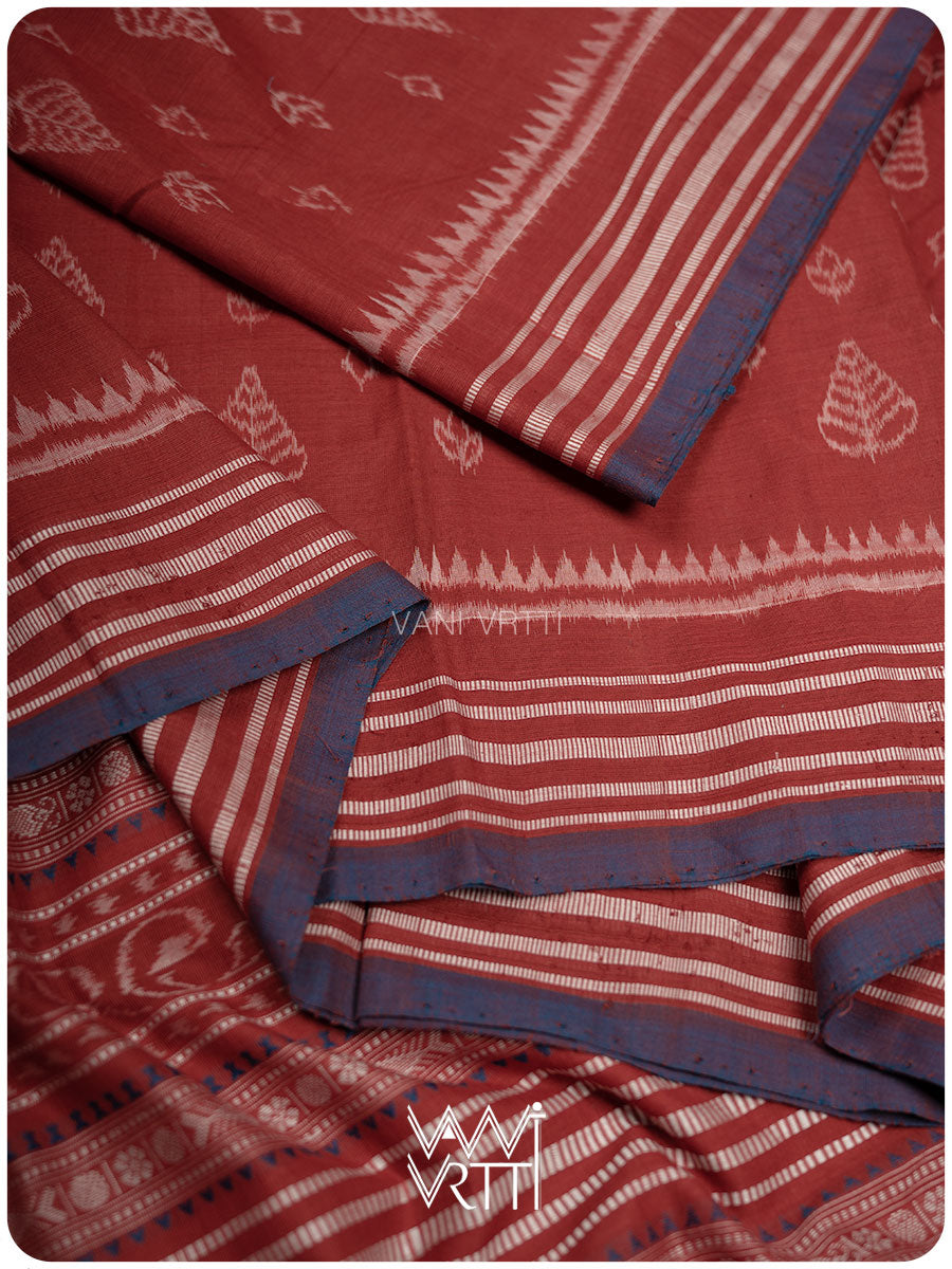 Manjistha Red Hibiscus Leaf Natural Dyed Cotton Ikat Saree