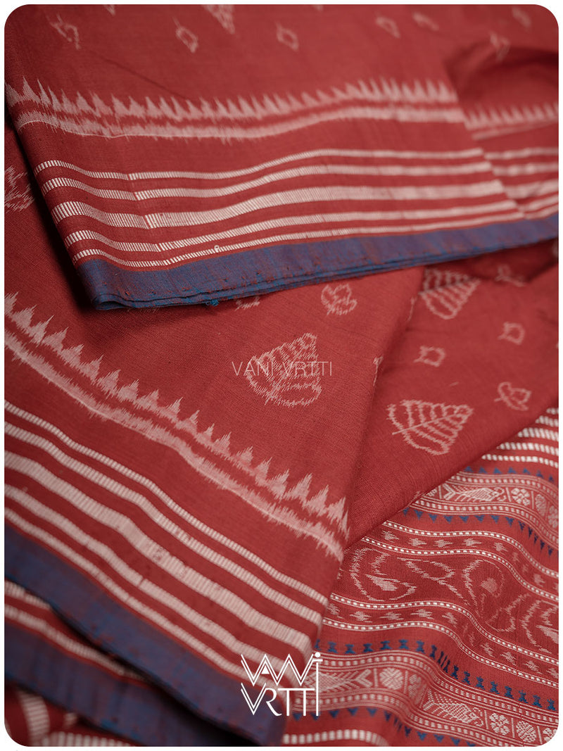 Manjistha Red Hibiscus Leaf Natural Dyed Cotton Ikat Saree