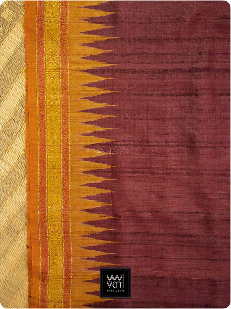 Burgundy Rust Ananta Kumbha Khadi Tussar Silk Saree