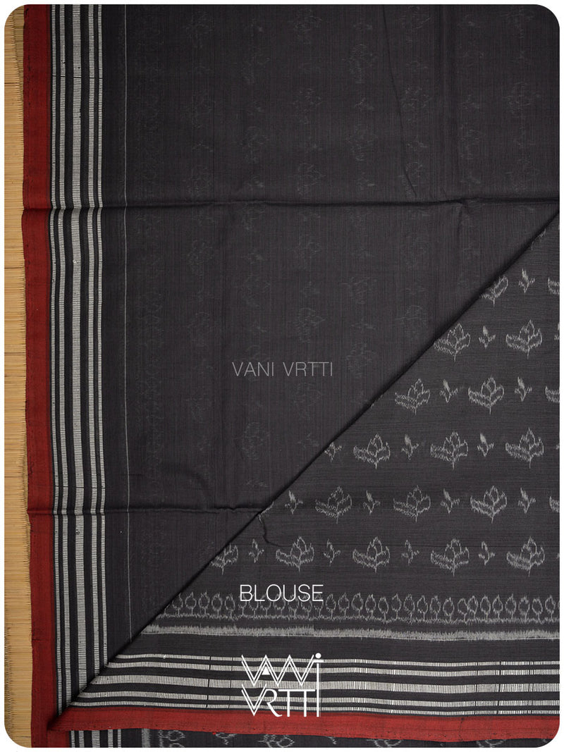 Slate Black Tea Leaf Iron Rust Natural Dyed Cotton Ikat Saree