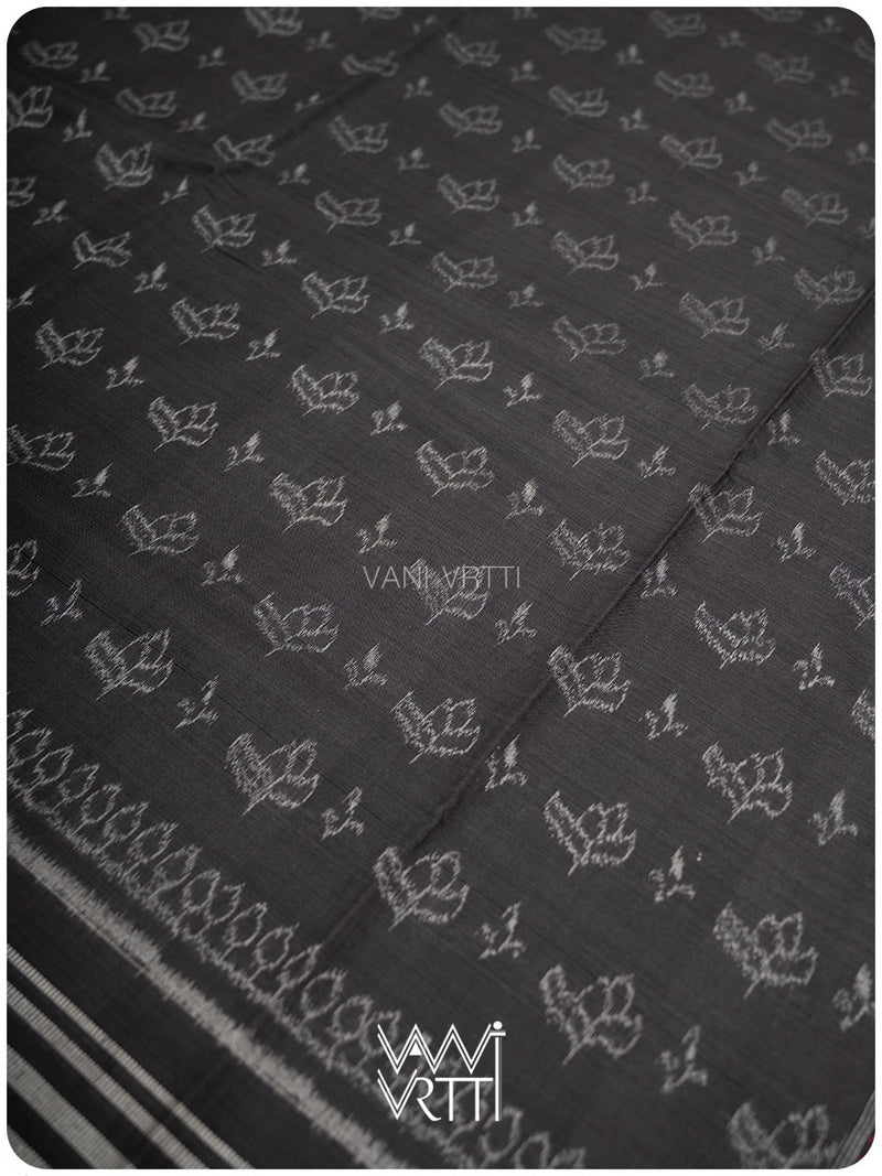 Slate Black Tea Leaf Iron Rust Natural Dyed Cotton Ikat Saree