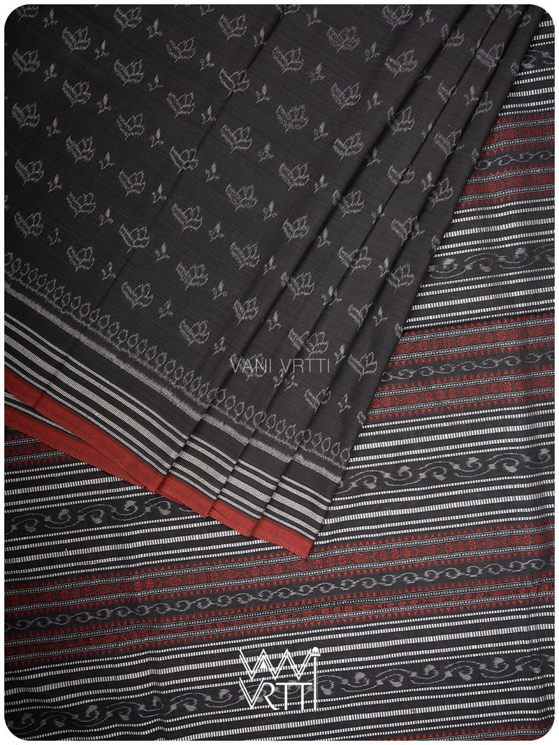 Slate Black Tea Leaf Iron Rust Natural Dyed Cotton Ikat Saree