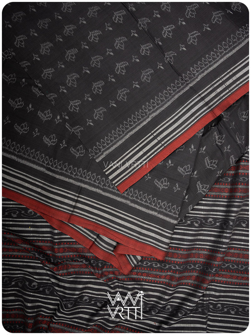 Slate Black Tea Leaf Iron Rust Natural Dyed Cotton Ikat Saree