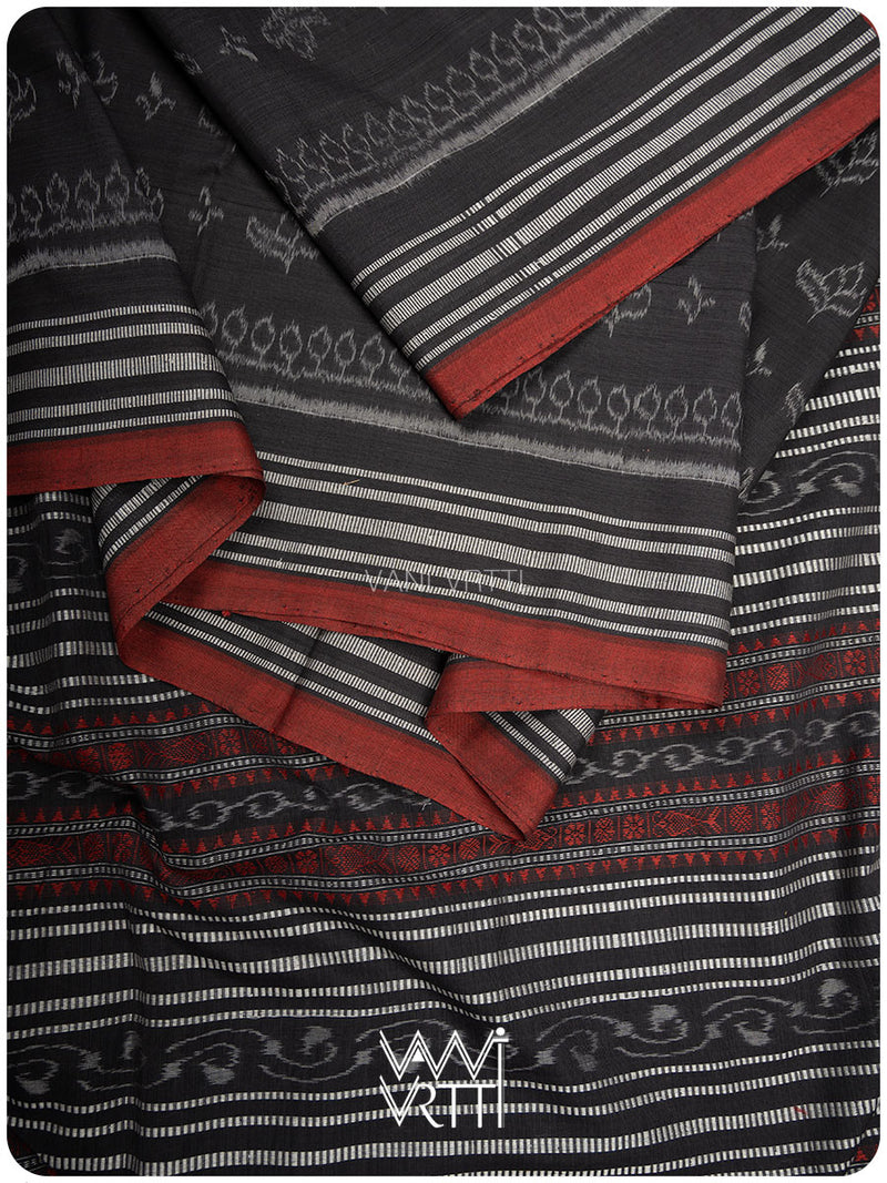Slate Black Tea Leaf Iron Rust Natural Dyed Cotton Ikat Saree