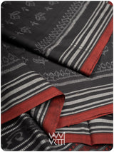 Slate Black Tea Leaf Iron Rust Natural Dyed Cotton Ikat Saree