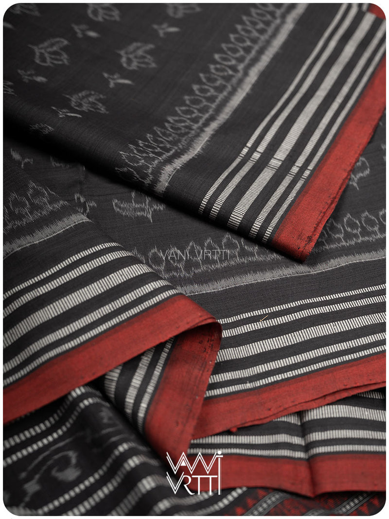 Slate Black Tea Leaf Iron Rust Natural Dyed Cotton Ikat Saree