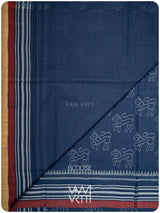 Indigo Blue Singha Lion Natural Dyed Cotton Ikat Saree